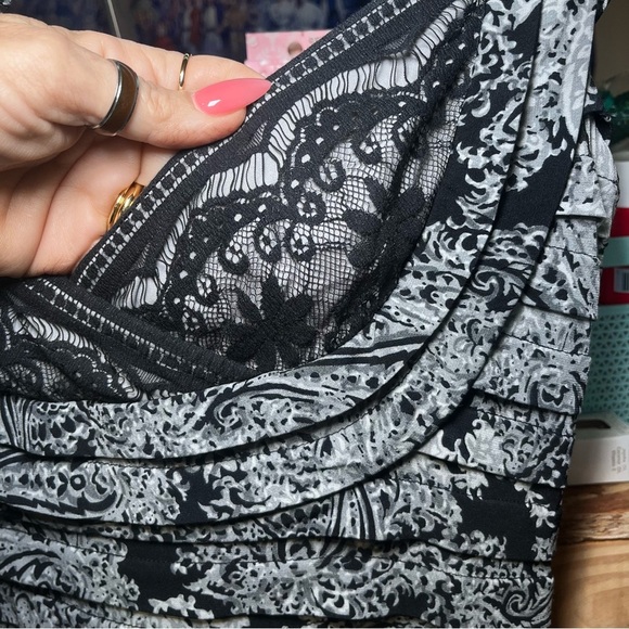 Adriana Papell Gray Black Paisley Bodycon Lowcut Sexy Stretchy Date‎ Night Dress - Picture 5 of 10